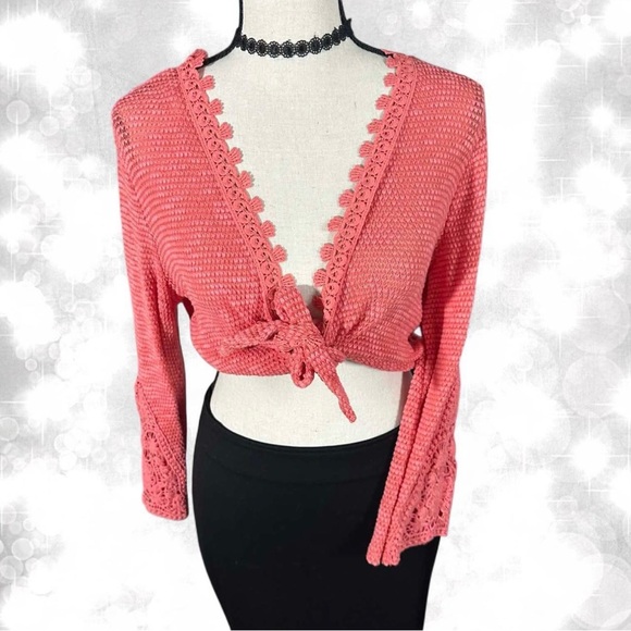 No Boundaries Tops - Babydoll Y2K Style Knit Tie Front Shrug